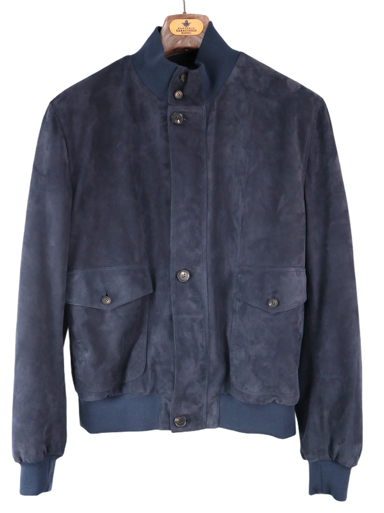 Blu Navy Suede Bomber jacket Sartoria Caracciolo