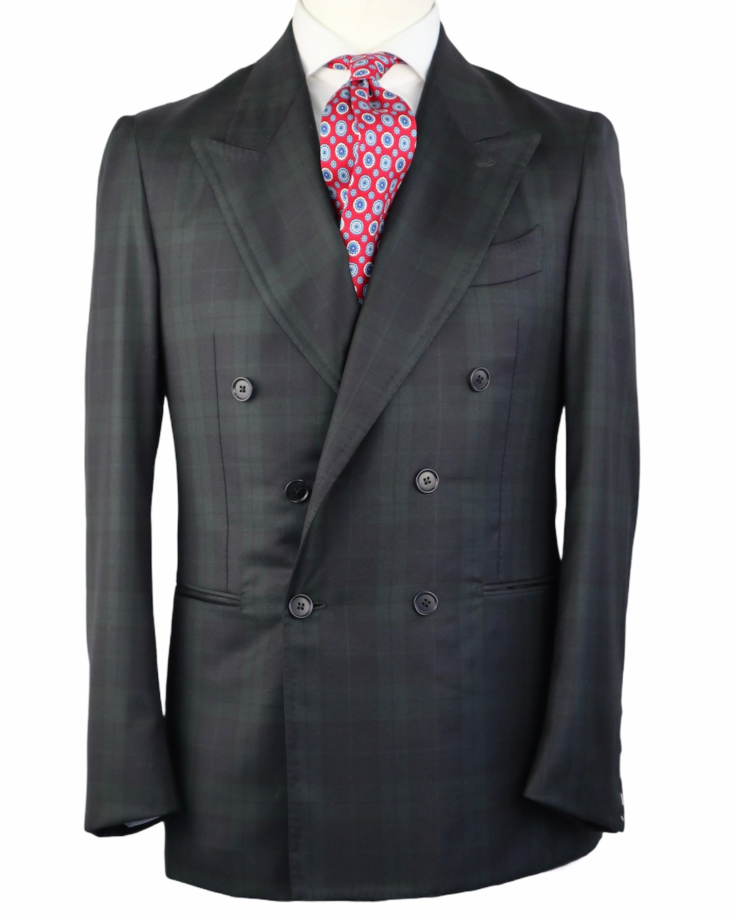 Cardo Navy Blue Green Double Breasted Checkered Suit