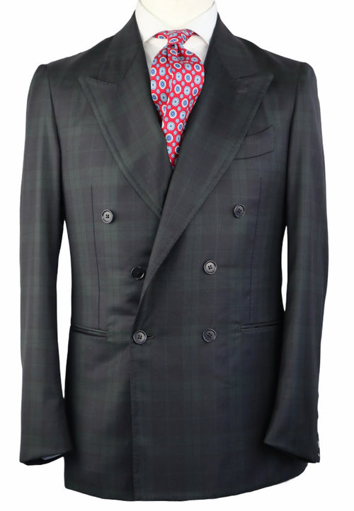 Cardo Navy Blue Green Double Breasted Checkered Suit